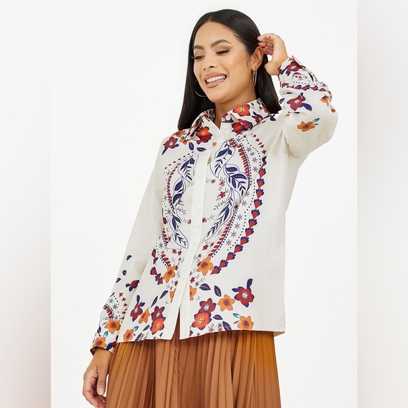 SHEIN | Women’s Retro 70s inspired floral button down shirt Size S - Picture 2 of 9